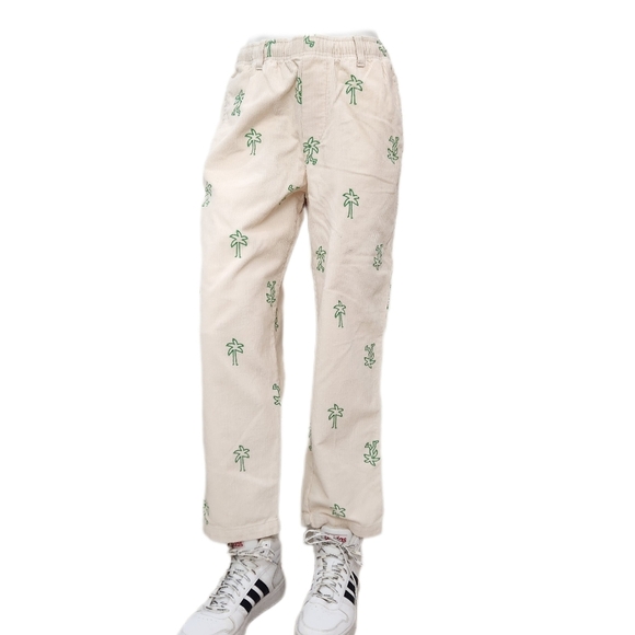 Urban Outfitters Embroidered Corduroy Beach Pant Cream/Green, Men's Medium - Picture 3 of 9